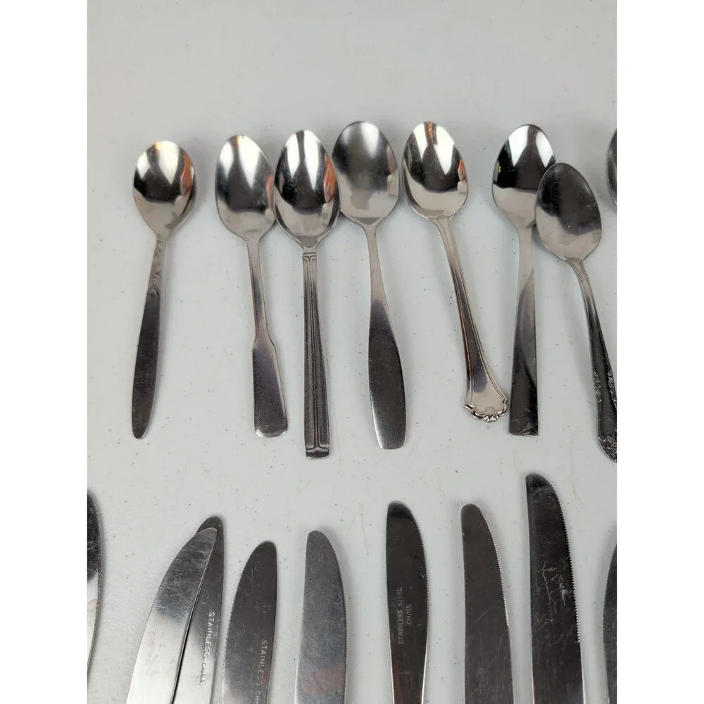 VTG Flatware Mixed Lot Silverware Stainless Lot Of 52 Oneida Japan Korea ECT